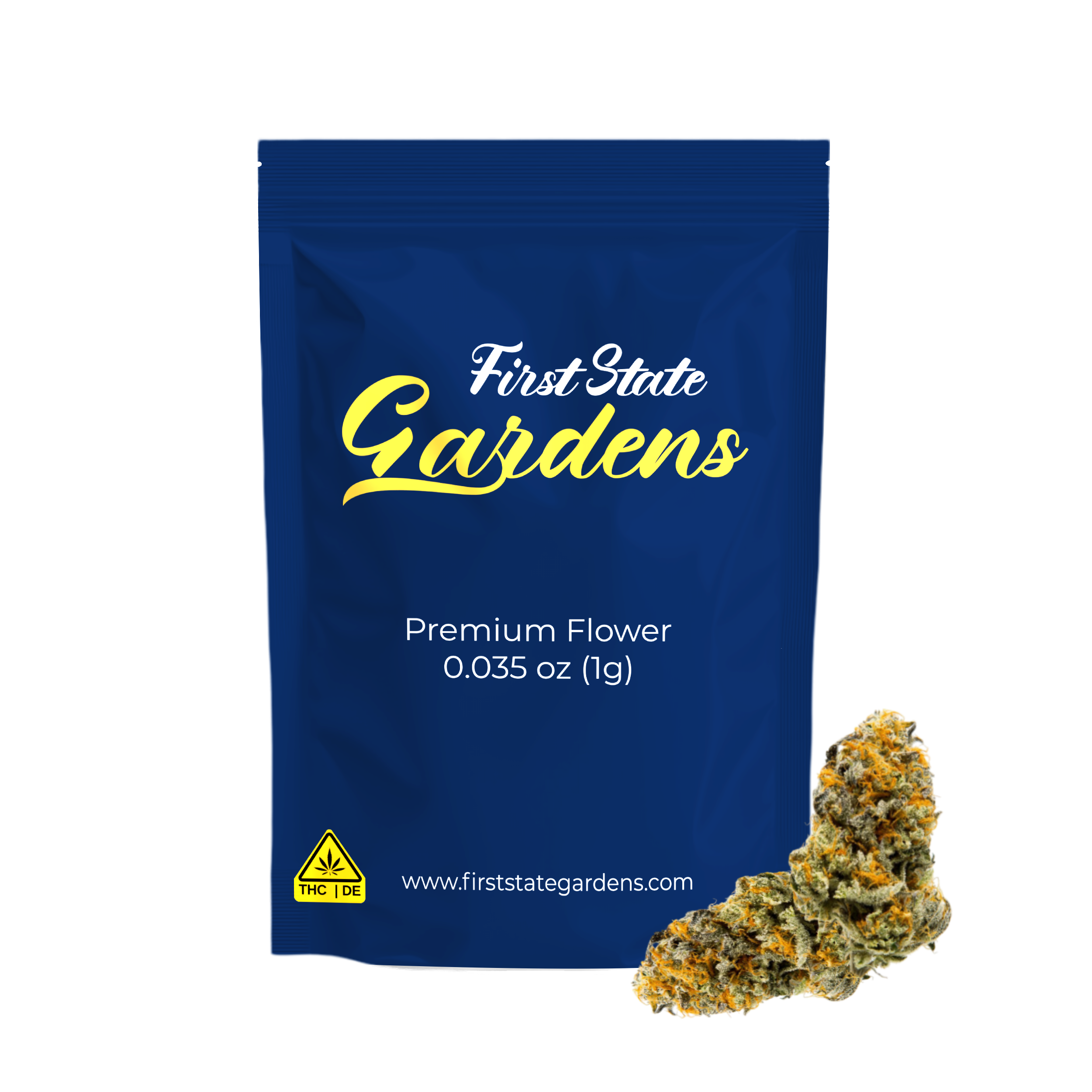 First State Gardens Clockwork Pineapple strain premium cannabis flower 1g package with blue branded bag