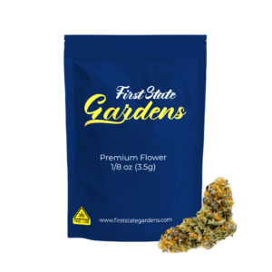 First State Gardens premium flower bag for Clockwork Pineapple strain 3.5g cannabis product with navy blue packaging and gold branding Delaware - Laurel Wilmington Newark Dover Middletown dispensaries