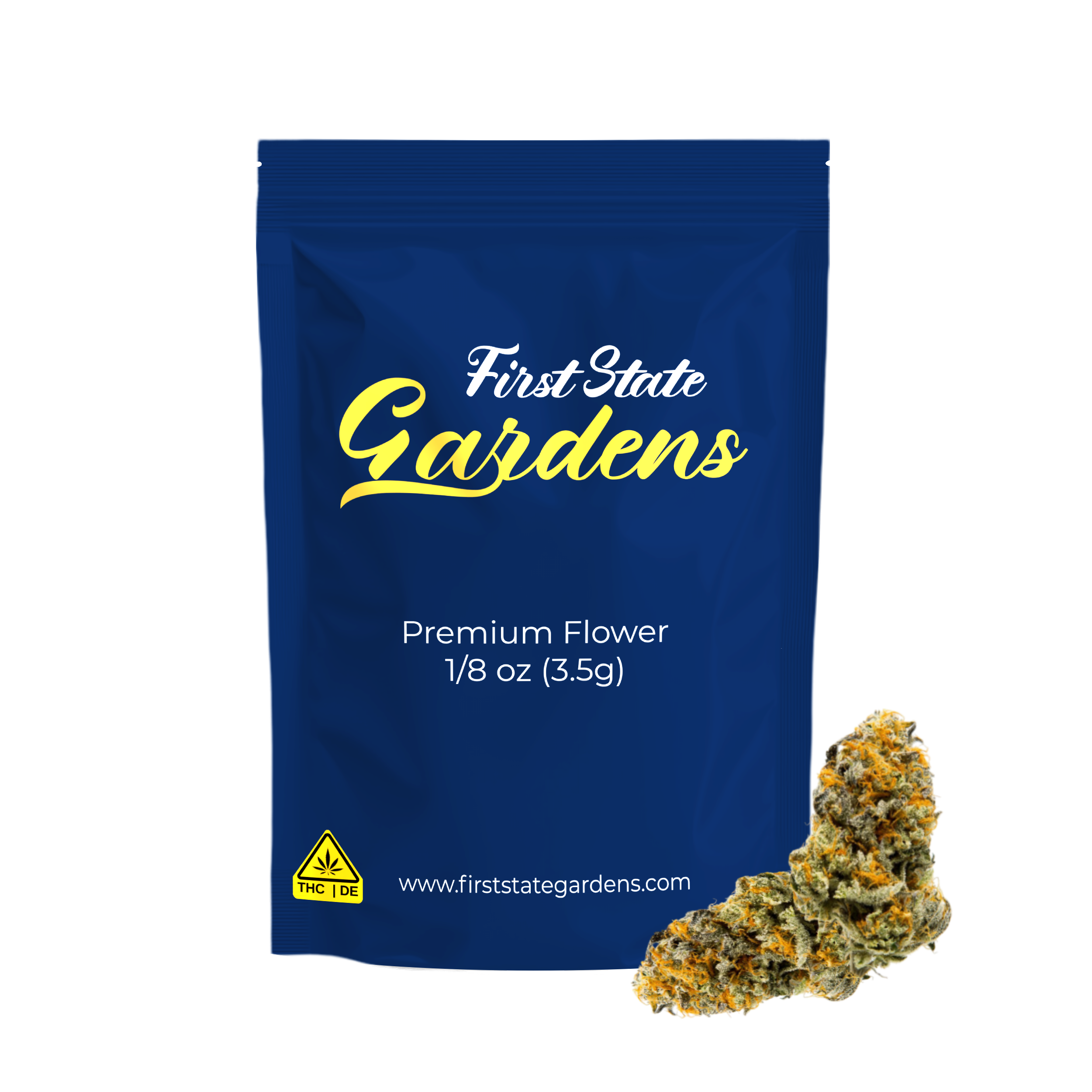 First State Gardens premium flower bag for Clockwork Pineapple strain 3.5g cannabis product with navy blue packaging and gold branding Delaware - Laurel Wilmington Newark Dover Middletown dispensaries