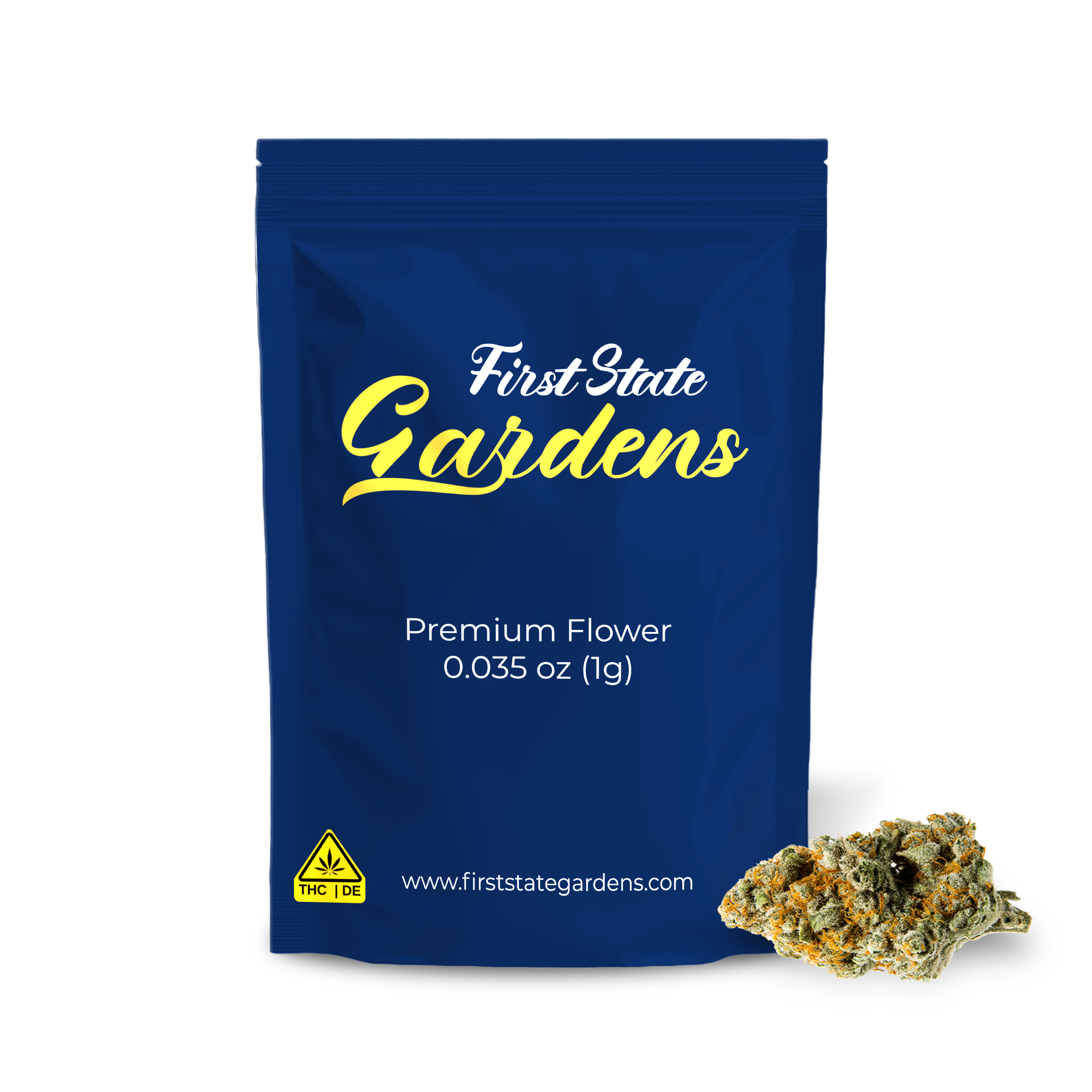 First State Gardens Cookies and Cream premium cannabis flower 1g packaging with bud