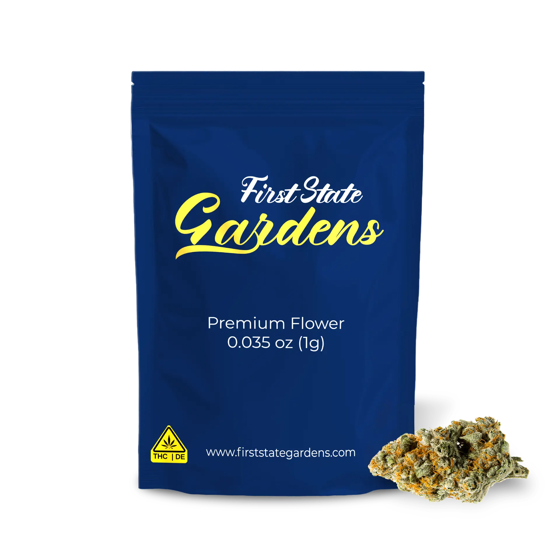 First State Gardens Cookies and Cream premium cannabis flower 1g packaging with bud