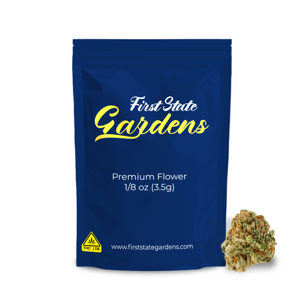 First State Gardens Grape Soda premium cannabis flower 3.5g packaging with bud