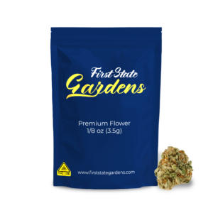 First State Gardens Grape Soda premium cannabis flower 3.5g packaging with bud