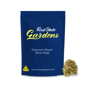 First State Gardens Grape Soda premium cannabis flower 3.5g packaging with bud