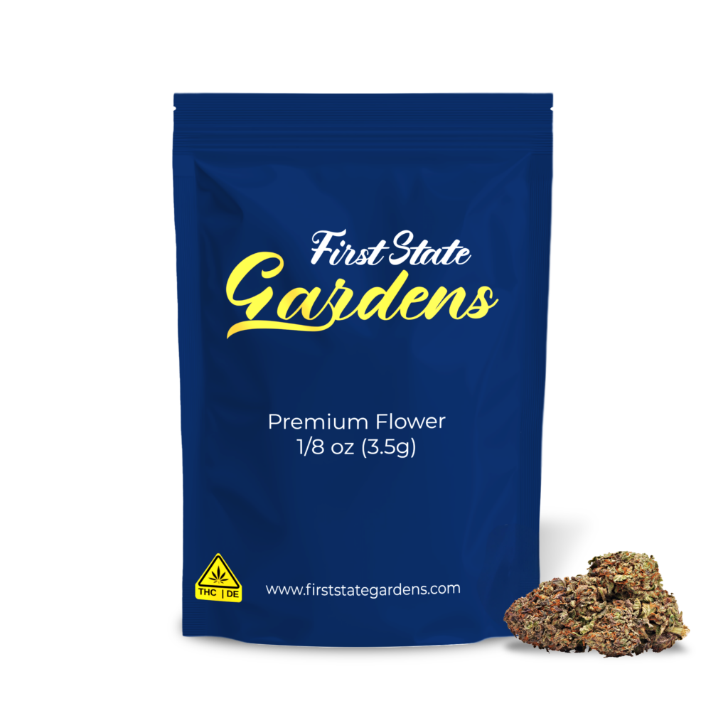 First State Gardens Lemon Cherry Runtz premium cannabis flower 3.5g packaging with bud