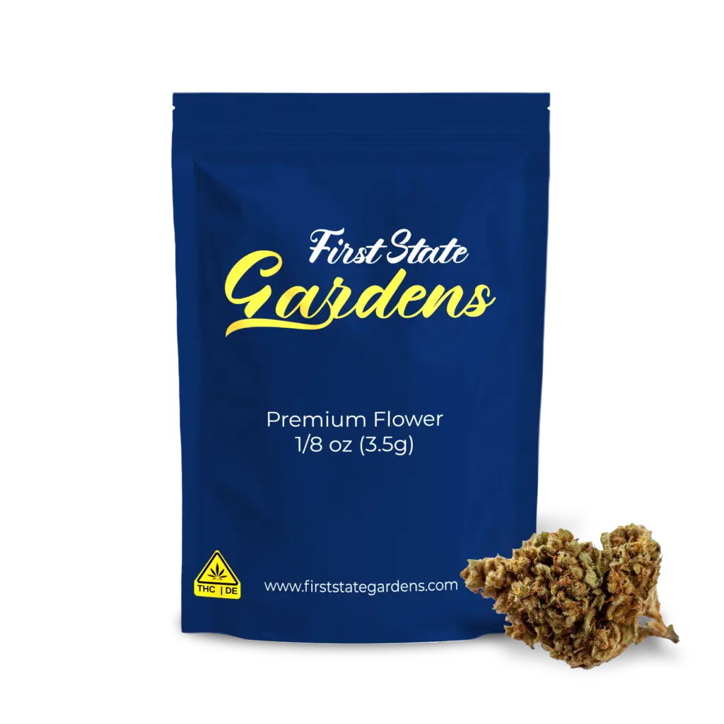 First State Gardens Mule Fuel premium cannabis flower 3.5g packaging with bud